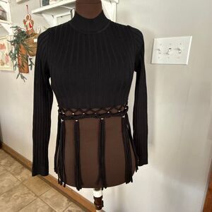 Akira mock neck ribbed Fringe shirt women’s size medium black whimsigoth grunge